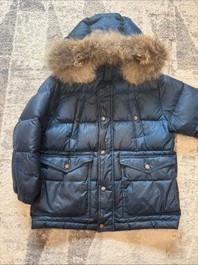 Burberry Kids Navy Puffer Coat with Real Detachable Fur Hood